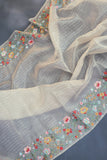 Organza saree in white with embroidered border
