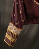 Mysore crepe silk saree in a lovely color combo of orange and brown