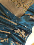 LMashru crepe saree in dark teal blue with mono tone blouse