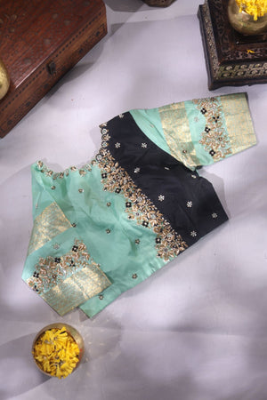 Kanjeevaram in black and sea green combination