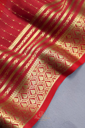 Classic red and regal gold mysore crepe silk saree