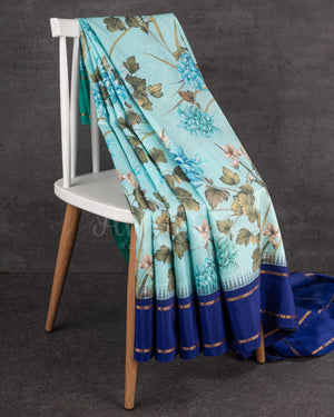 Floral kanchi soft silk saree in lovely hues of blue