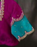 Mysore crepe silk saree in a lovely color combo of teal and magenta