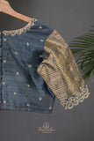 Kalamkari printed organza saree in dark grey