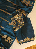 LMashru crepe saree in dark teal blue with mono tone blouse