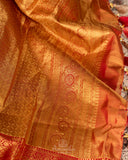 Stunning Gold & Red kanjeevaram saree with digital floral weave