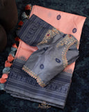 Peach and Steel blue Gadwal pattu saree