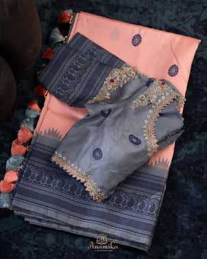 Peach and Steel blue Gadwal pattu saree