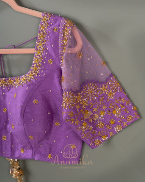 Lovely pastel yellow and lavender kanjeevaram saree