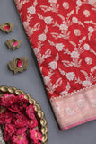 Rich Red and Blush Banarasi Silk Saree
