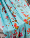 Pure Banarasi Silk Saree in blue with digital floral prints