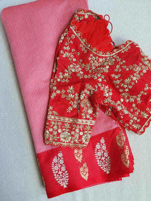 Banarasi Munga Silk Saree in a lovely shade of peach and red