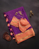 Mysore crepe silk saree in a lovely color combo of purple and peach