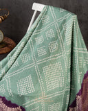 Sage Green Kanchi Bandini saree with a stunning purple border