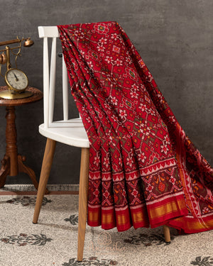 Patola pure silk saree in red with intricate weaving