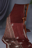 Deep wine modal silk ajrak saree with hand work border