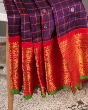 Purple & Red combo Gadwal Pattu saree