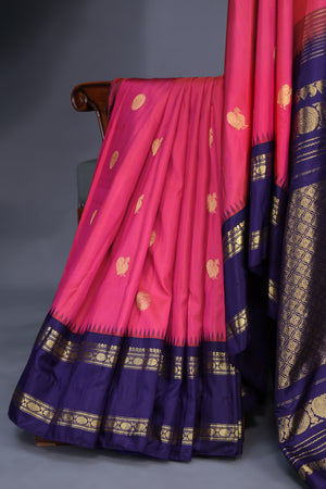 Kanjeevaram silk saree in a lovely rani pink shade