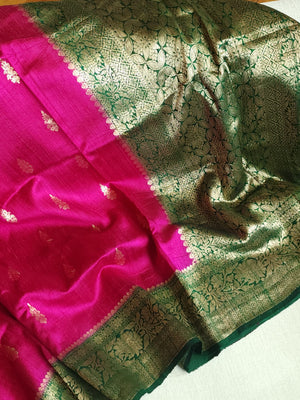 Majenta and Green Dupion Pattu saree
