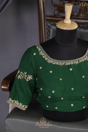 Emerald Green chanderi saree with hand painted kalamkari border