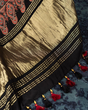 Beautiful black ajrak saree on modal silk