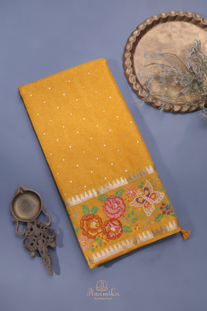 Soft Tussar with a contemporary elegance-Mustard Yellow