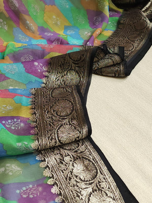 Banarasi Chiffon saree in black with rangkart pattern