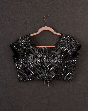 Black heavily embroidered mirror work blouse