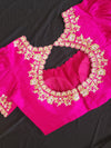 Gold Tissue muslin jamdaani saree with a pink blouse