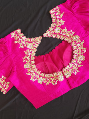 Gold Tissue muslin jamdaani saree with a pink blouse