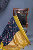 A beautiful floral Tusser Georgette - Dark Blue