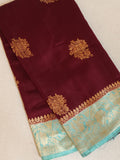 Banarasi Dupion silk saree in a lovely shade of burgundy and sea green