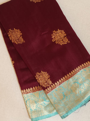 Banarasi Dupion silk saree in a lovely shade of burgundy and sea green