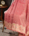 Blush peach Banarasi kora silk saree with pearl work blouse