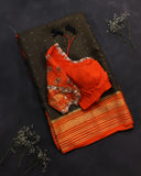 Mysore crepe silk saree in a lovely color combo of black and orange