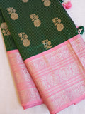 Unique Dark green and peach pink Venkatagiri Pattu saree