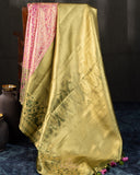 Stunning kanjeevaram in a dual tone peach pink color with meenakari border