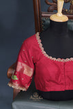 Sky Blue and red kanjeevaram with floral applique border