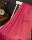 Kanchipattu saree in lovely rose pink shade with a contrast dark blue border