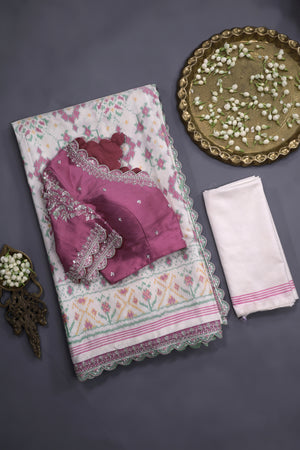 Pastel Patola with intricately designed handwork border