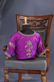 Blue and purple kanjeevaram with floral applique border