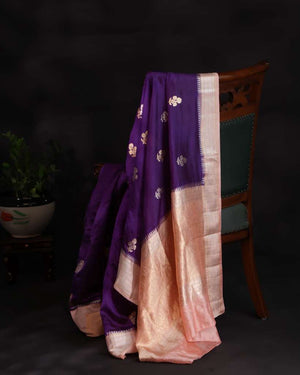 Raw mango silk saree in a beautiful violet and baby pink combo