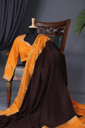 Mysore crepe silk saree in a lovely brown and light orange combo