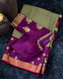 Mysore crepe silk saree in a lovely color combo of pastel green and purple