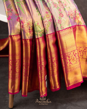 A  meenakari kanjeevaram saree in lavender and pink