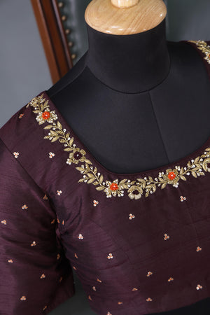 Kanjeevaram Saree in Plum with burnt orange combo