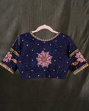 Deep orange Gadwal saree with handcrafted kalamkari appliqué work Border