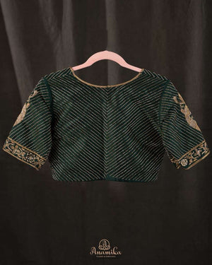 Dark Bottle Green blouse with all over cutdana work
