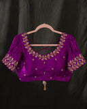 Deep purple Kanchipattu saree with contrast magenta gap border