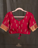 Mysore crepe silk saree in a lovely color combo of peach and crimson red